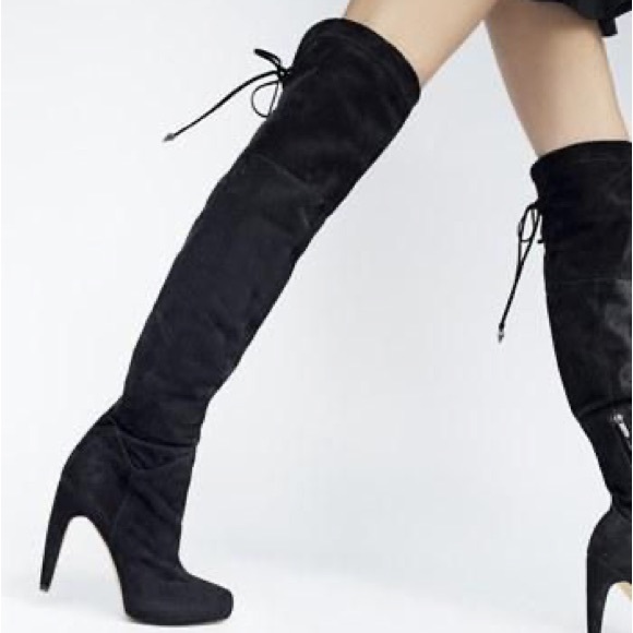 Sam Edelman Kayla Black Suede Over The Knee Platform Boots - Size 10 - Picture 7 of 8